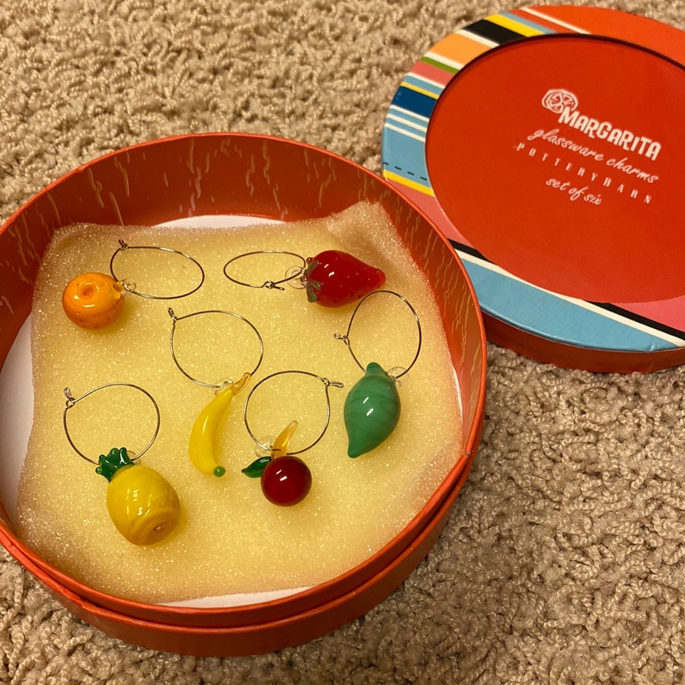 Pottery Barn Glass Fruit Wine Charms - Red, Yellow, Green, Orange